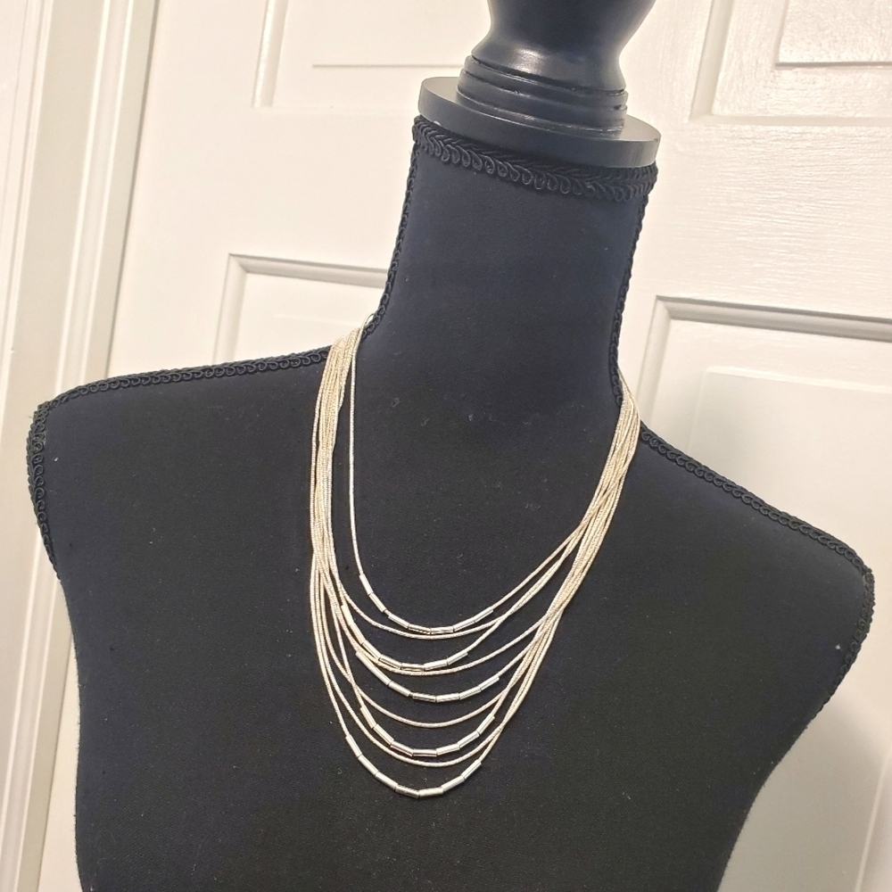 Fashion Jewelry Layered Silvertone Necklace